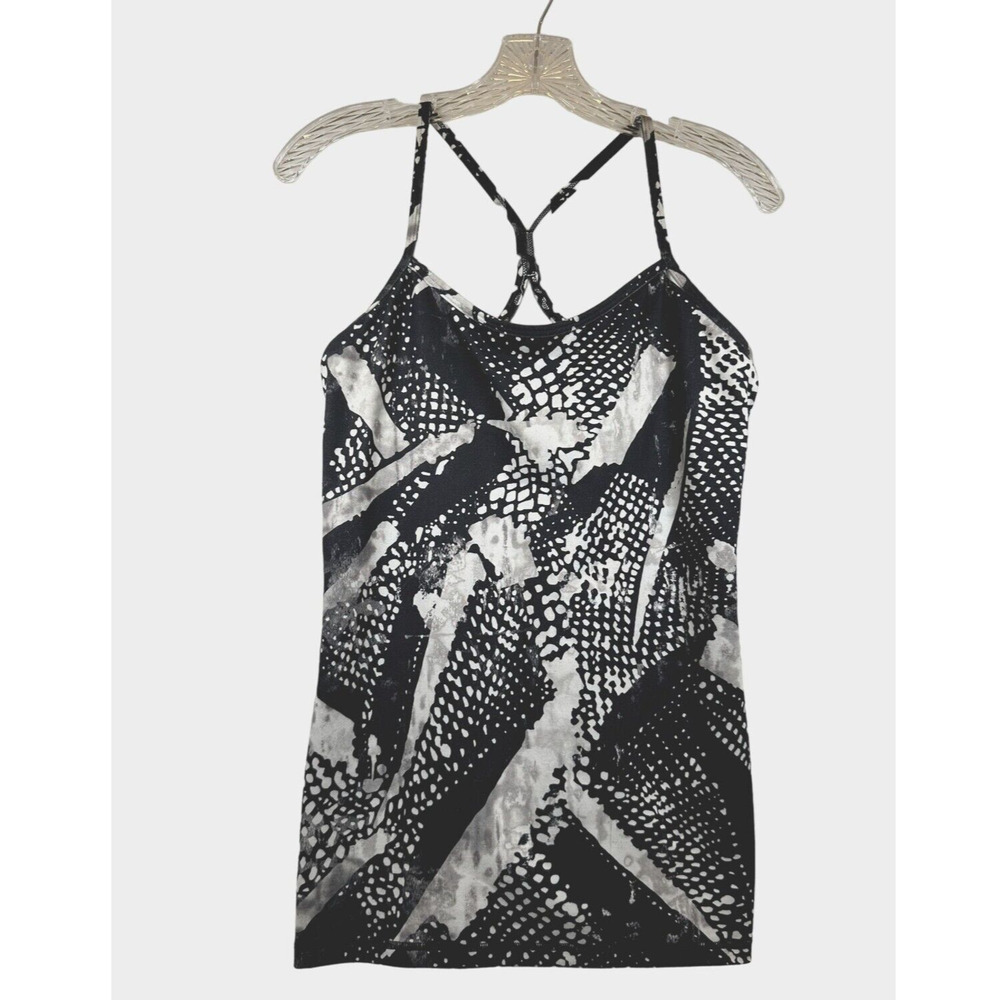 Lululemon Size 8 Black White Power Y Tank Yoga Top Women Light Support Stretch